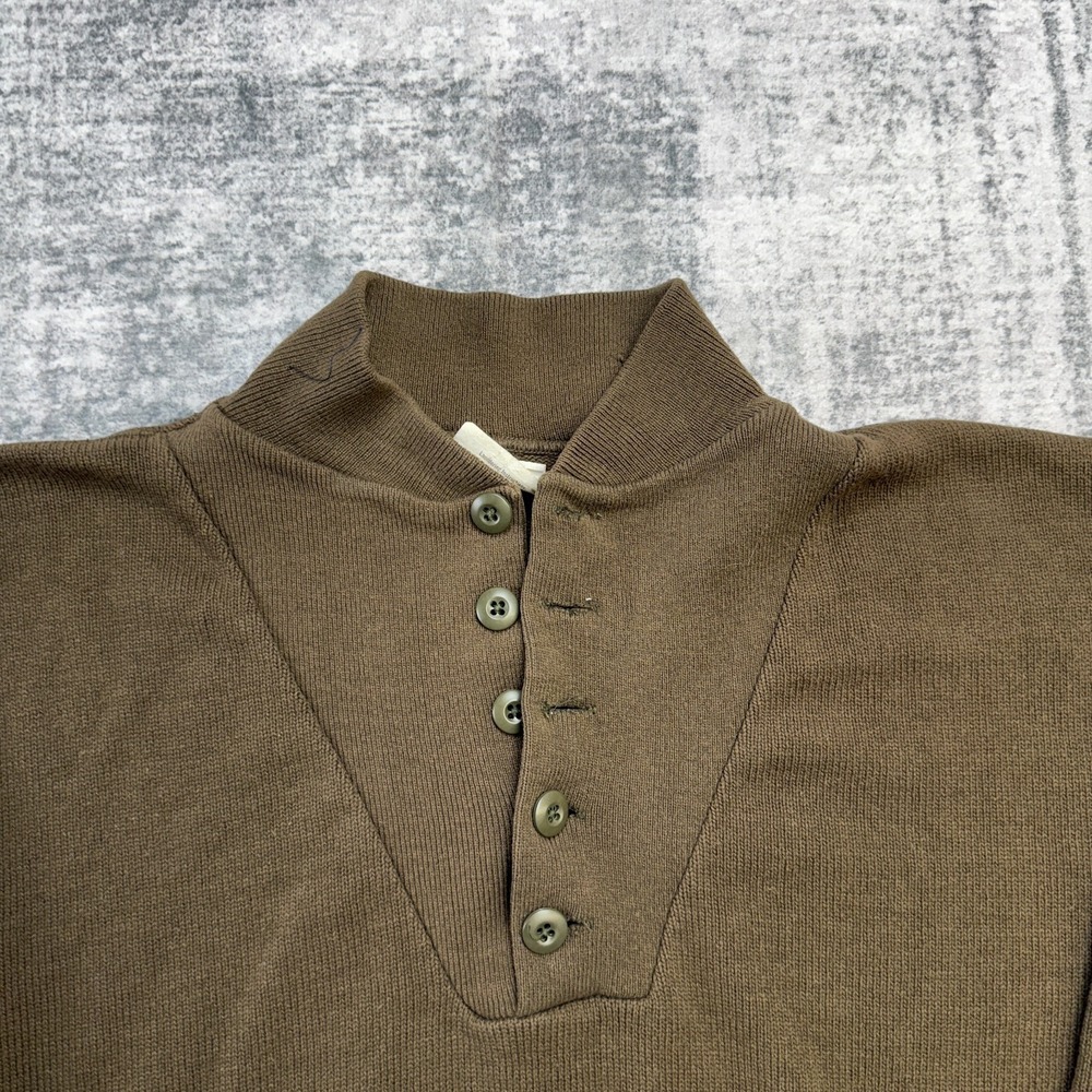 Vintage Military Sweater Men XL OD Olive Drab 5 Button Henley Acrylic Combat 90s - Picture 3 of 8